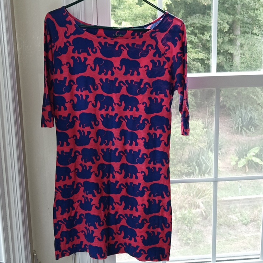 Lilly Pulitzer Size Small Pink Dress With Blue Elephant Print